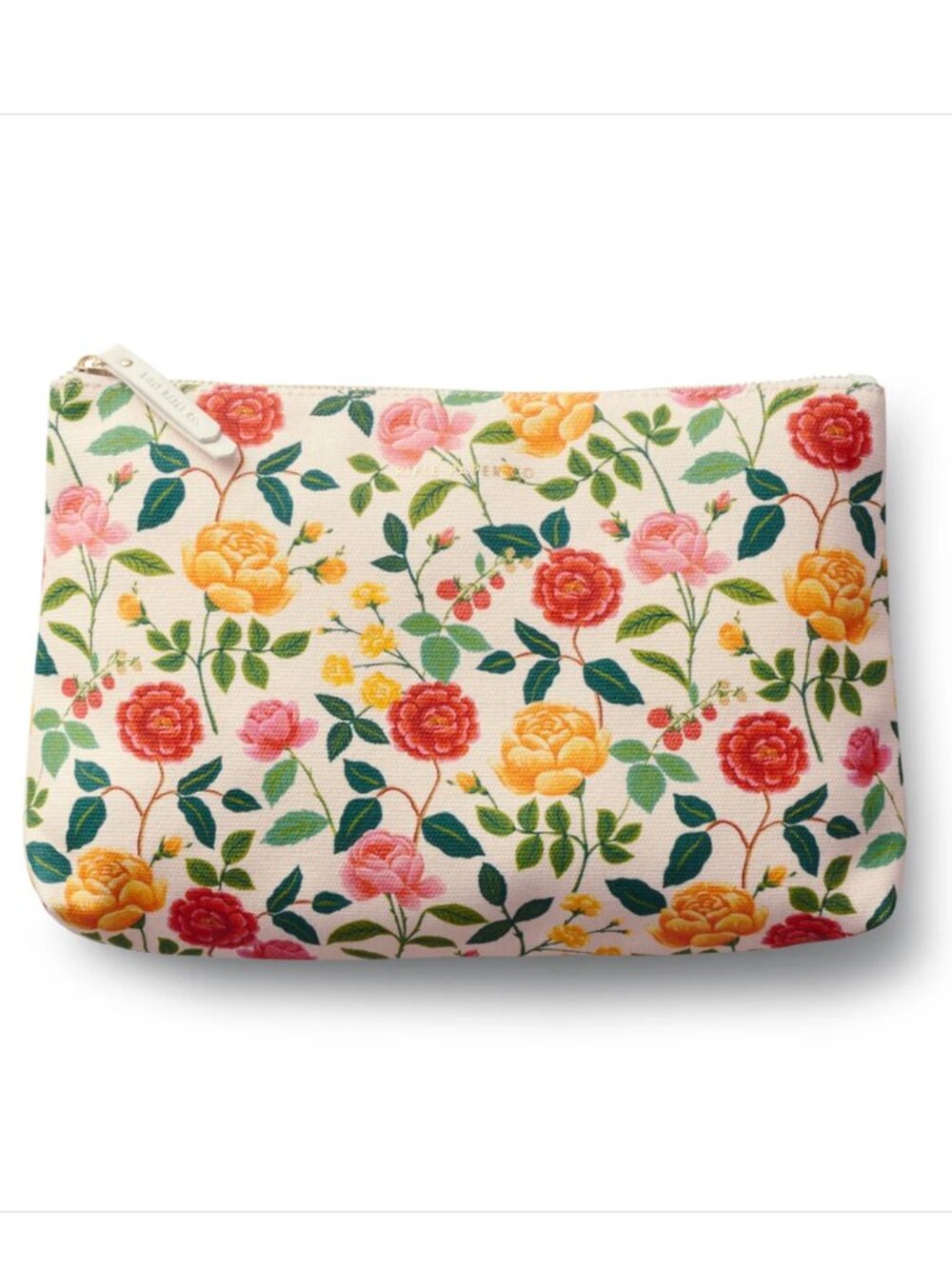 Rifle Paper Co Large Rose Floral Zippered Bag Pink Yellow Cosmetic Pouch NWOT